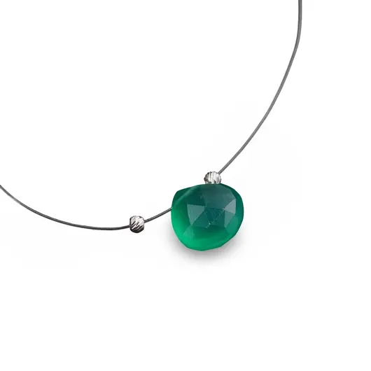 Colier cu fir transparent si brioleta fatetata din Onix verde, argint 925, imagine 3