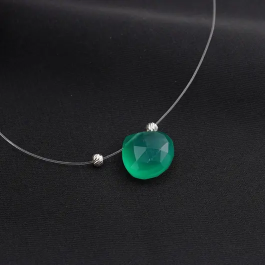 Colier cu fir transparent si brioleta fatetata din Onix verde, argint 925, imagine 4
