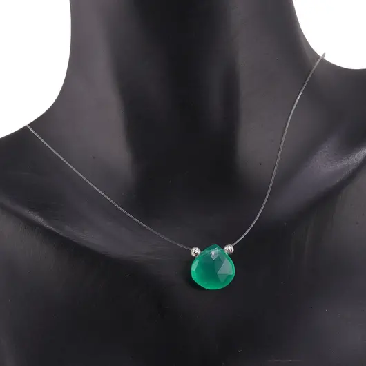 Colier cu fir transparent si brioleta fatetata din Onix verde, argint 925, imagine 5