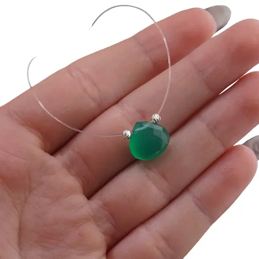 Colier cu fir transparent si brioleta fatetata din Onix verde, argint 925, imagine 6