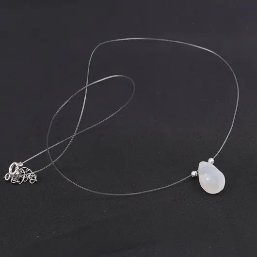 Colier cu fir transparent si brioleta fatetata din Piatra lunii alba, argint 925, imagine 2