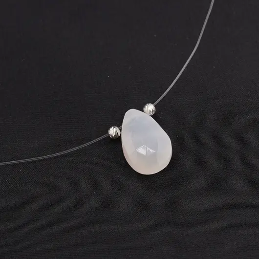 Colier cu fir transparent si brioleta fatetata din Piatra lunii alba, argint 925, imagine 3