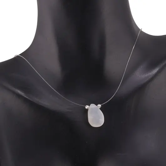 Colier cu fir transparent si brioleta fatetata din Piatra lunii alba, argint 925, imagine 5