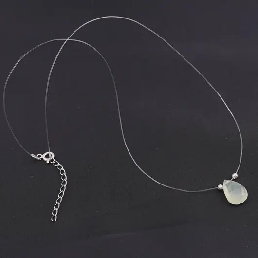 Colier cu fir transparent si brioleta fatetata din Prehnit, argint 925, imagine 2