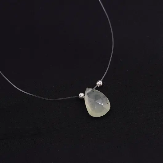 Colier cu fir transparent si brioleta fatetata din Prehnit, argint 925, imagine 3