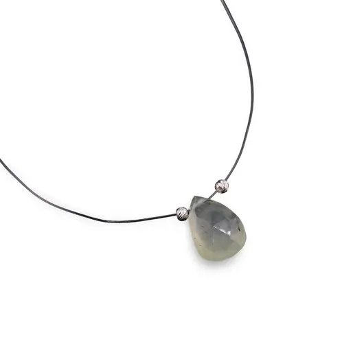 Colier cu fir transparent si brioleta fatetata din Prehnit, argint 925, imagine 4