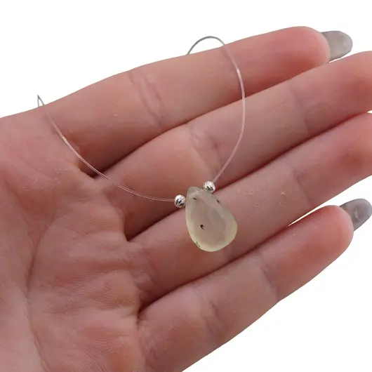 Colier cu fir transparent si brioleta fatetata din Prehnit, argint 925, imagine 6