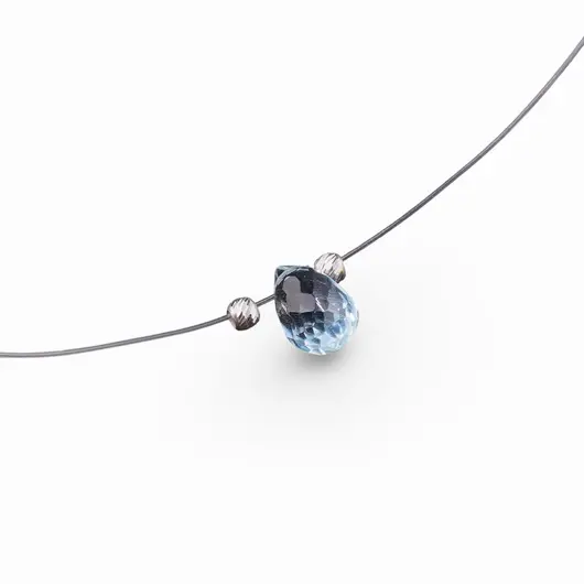 Colier cu fir transparent si brioleta fatetata din Topaz, argint 925, imagine 4
