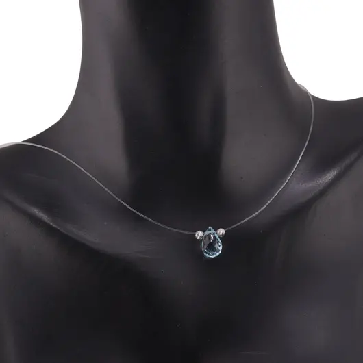 Colier cu fir transparent si brioleta fatetata din Topaz, argint 925, imagine 5