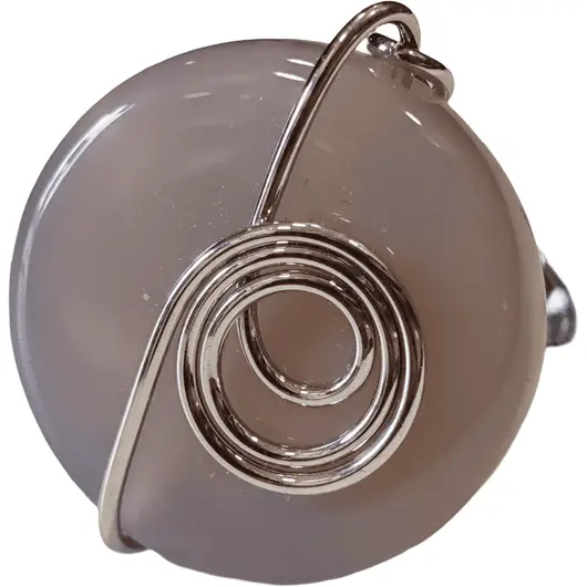Inel reglabil Agat gri rotund, metal argintiu si sarma