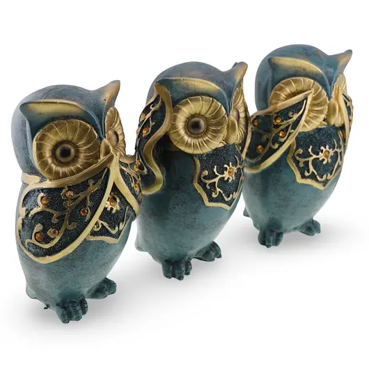 Statuete Feng Shui set trei bufnite, nu vezi raul, nu auzi raul, nu rostesti raul, imagine 2