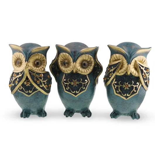 Statuete Feng Shui set trei bufnite, nu vezi raul, nu auzi raul, nu rostesti raul