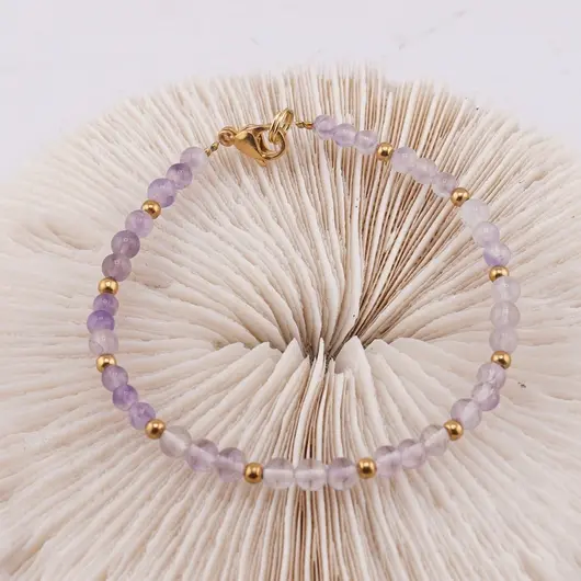 Bratara Ametist lavanda sfere 4mm si bumbi aurii, imagine 2