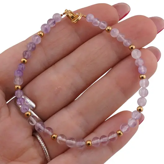 Bratara Ametist lavanda sfere 4mm si bumbi aurii, imagine 3