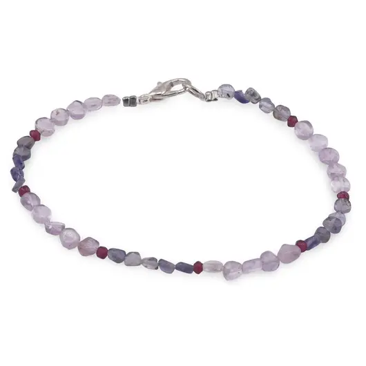 Bratara Ametist lavanda si Iolith banuti 3mm, Granat discuri fatetate 2mm