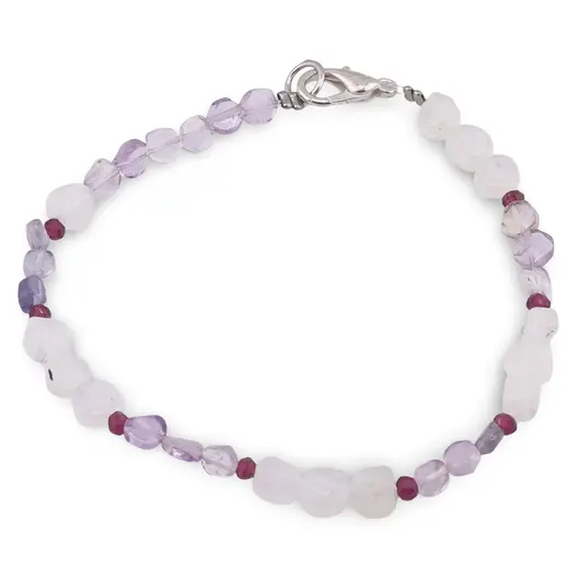 Bratara Ametist lavanda si Piatra lunii banuti 3-5mm, Granat discuri fatetate 2mm