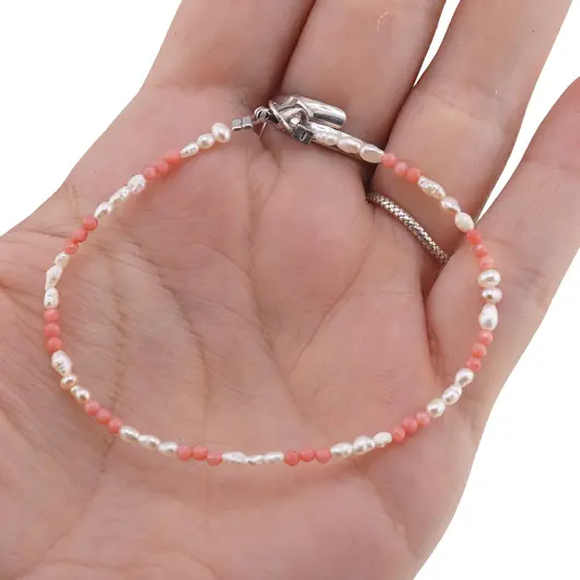 Bratara Coral roz sfere fatetate 2mm si perle de cultura 3mm, imagine 3