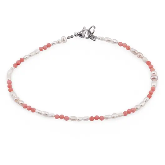 Bratara Coral roz sfere fatetate 2mm si perle de cultura 3mm