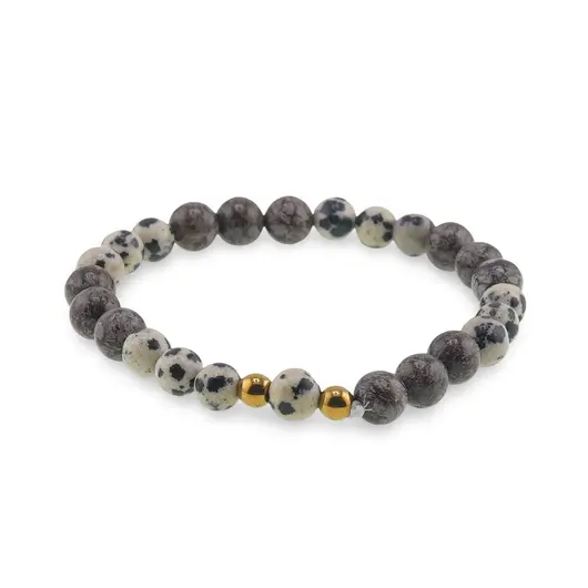 Bratara Obsidian fulg de nea maro si Jasp dalmatian sfere, 6-7mm, imagine 2