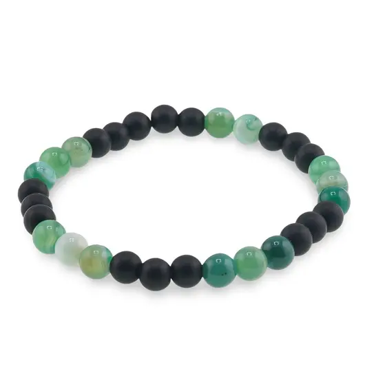 Bratara Onix negru mat si Agat verde sfere, 6mm, imagine 2