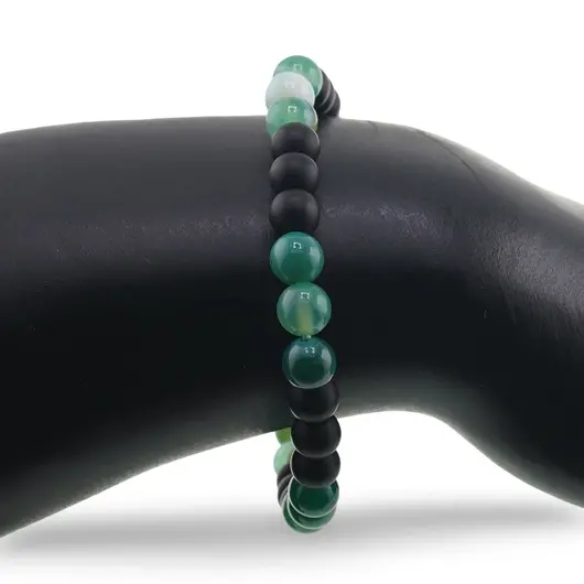 Bratara Onix negru mat si Agat verde sfere, 6mm, imagine 3