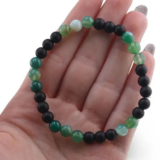 Bratara Onix negru mat si Agat verde sfere, 6mm, imagine 4