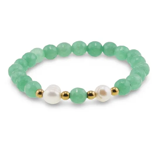 Bratara pe elastic Perle de cultura, bumbi aurii si Aventurin sfere fatetate 8mm, imagine 2