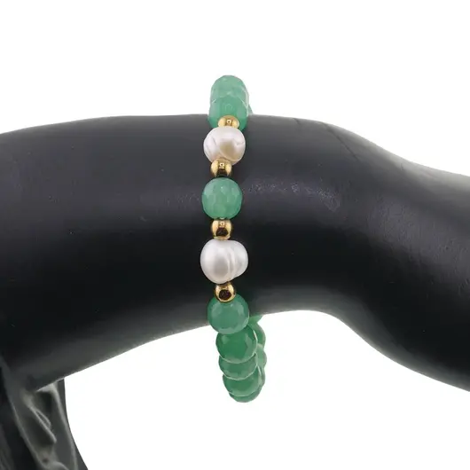Bratara pe elastic Perle de cultura, bumbi aurii si Aventurin sfere fatetate 8mm, imagine 3