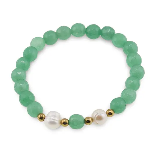 Bratara pe elastic Perle de cultura, bumbi aurii si Aventurin sfere fatetate 8mm