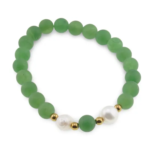 Bratara pe elastic Perle de cultura, bumbi aurii si Aventurin sfere mate 8mm