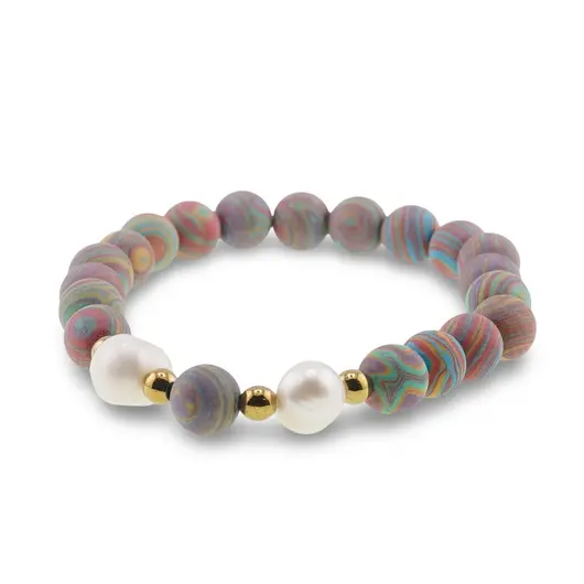 Bratara pe elastic Perle de cultura, bumbi aurii si Compozit sfere mate 8mm, imagine 2
