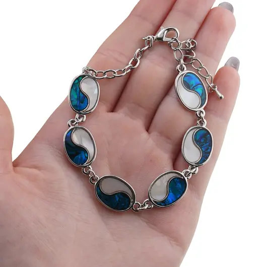 Bratara Scoica Abalone model Ying Yang oval cu montura argintie, imagine 3