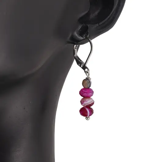 Cercei cu agatatoare din Agat roz discuri fatetate 6mm si o sfera fatetata 4mm, imagine 2