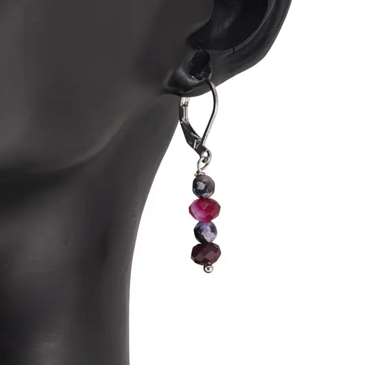 Cercei cu agatatoare din Agat roz discuri fatetate 6mm si sfere fatetate 4mm, imagine 2
