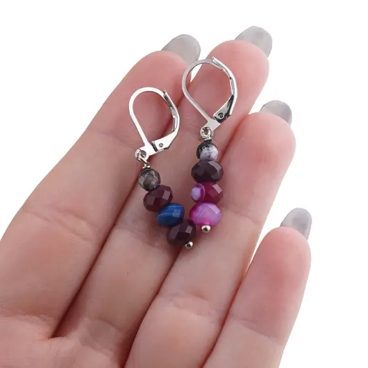 Cercei cu agatatoare din Mix agate colorate discuri fatetate 6mm si sfere fatetate 4mm, imagine 3