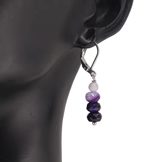 Cercei cu agatatoare Agat mov discuri fatetate 6mm si o sfera fatetata 4mm, imagine 2