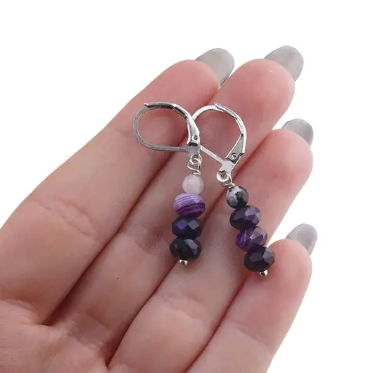 Cercei cu agatatoare Agat mov discuri fatetate 6mm si o sfera fatetata 4mm, imagine 3