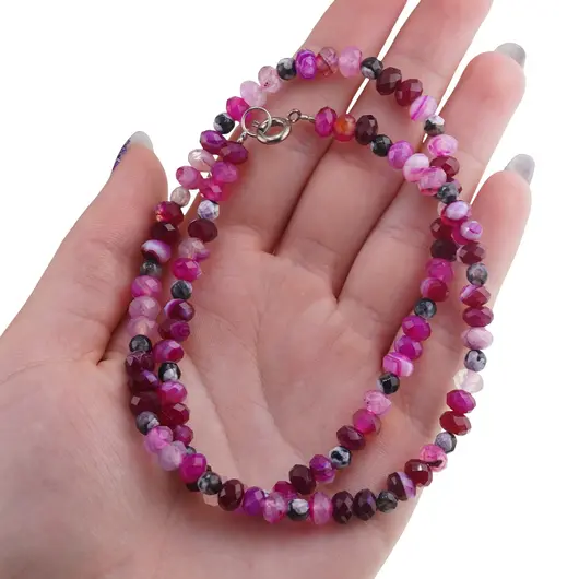 Colier Agat roz discuri fatetate 6mm si sfere fatetate 4mm, imagine 4