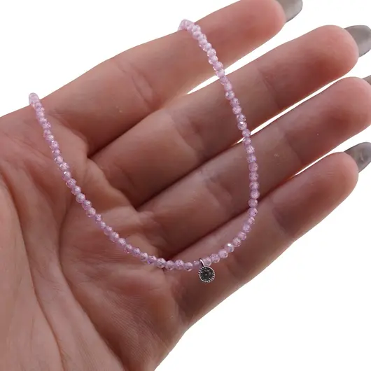 Colier Cuart roz sfere microfatetate si accesoriu argintiu, imagine 3