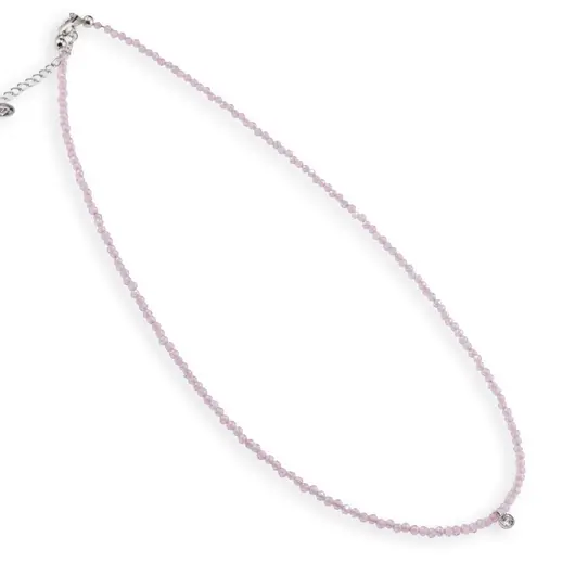 Colier Cuart roz sfere microfatetate si accesoriu argintiu