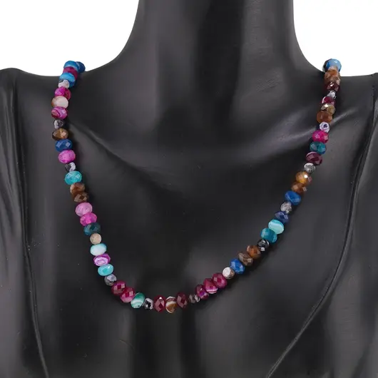 Colier Mix agate colorate discuri fatetate 6mm si sfere fatetate 4mm, imagine 3