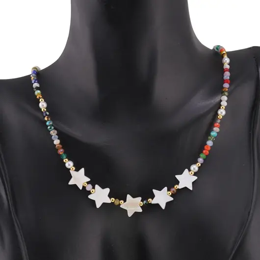 Colier mix cristale discuri 3mm , bumbi aurii si stelute Sidef, imagine 2