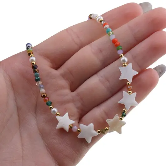 Colier mix cristale discuri 3mm , bumbi aurii si stelute Sidef, imagine 3