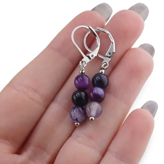 Cercei cu agatatoare Agat mov sfere, 6mm, imagine 3