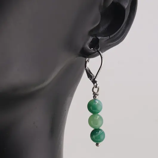 Cercei cu agatatoare Agat verde sfere, 6mm, imagine 2