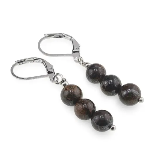 Cercei cu agatatoare Bronzit sfere, 6mm