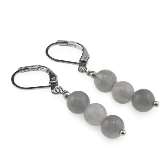 Cercei cu agatatoare Cuart gri sfere, 6mm