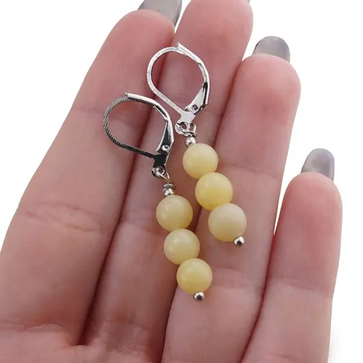 Cercei cu agatatoare Jad galben sfere, 6mm, imagine 3