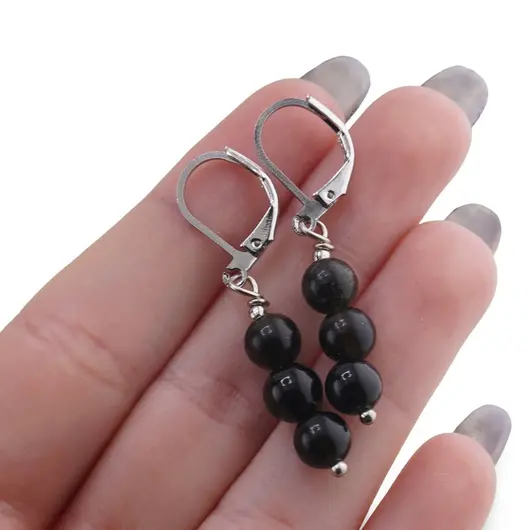 Cercei cu agatatoare Obsidian auriu sfere, 6mm, imagine 3