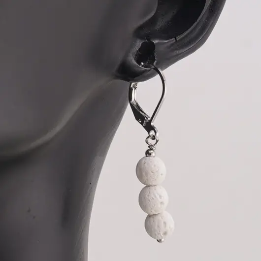 Cercei cu agatatoare Roca vulcanica alba sfere, 6mm, imagine 2